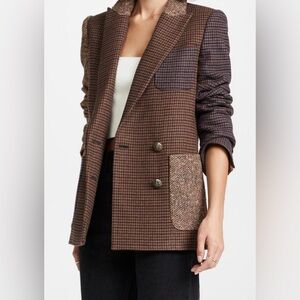 Veronica Beard Faustine Dickey Patchwork Detail Blazer Jacket Brown Size 12